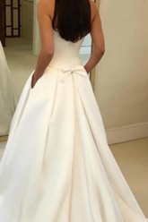 Straight Satin Floor-length Wedding Dress with Bow for Ball Gown Look-27dress